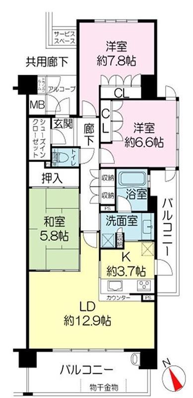 ジオ千里中央フロントコートA棟(3LDK/6階)の間取り写真