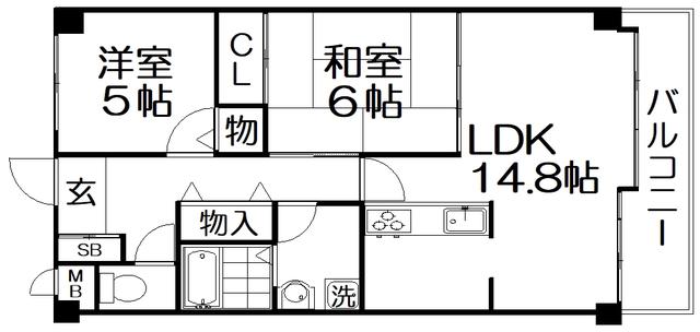 プリムローズ星田(2LDK/3階)の間取り写真