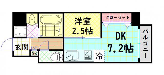 シーズンフラッツ新町(1DK/5階)の間取り写真