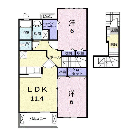 アドベントヒルズC棟(2LDK/2階)の間取り写真