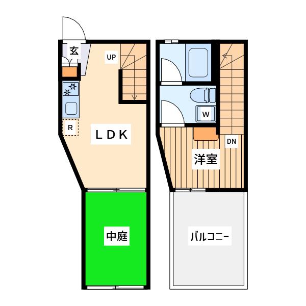ハウス M(1DK/1階)の間取り写真