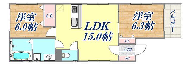 リンズマンション(2LDK/2階)の間取り写真