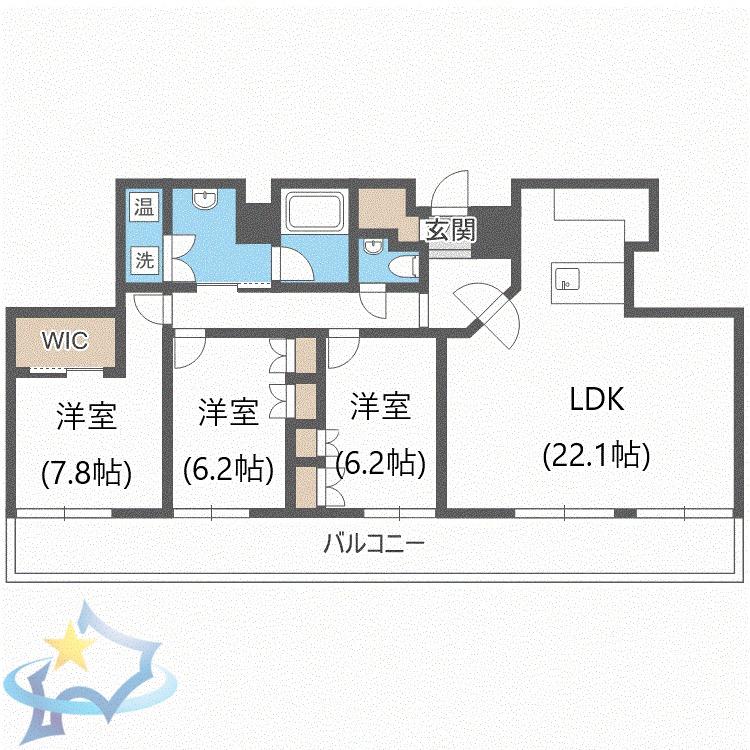 ラフィネタワー札幌南3条(3LDK/29階)の間取り写真