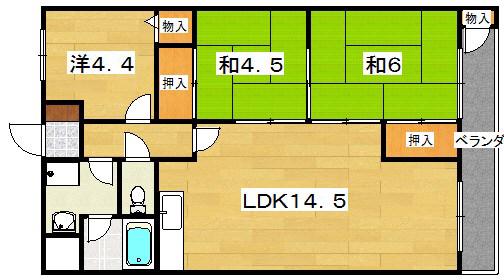 リバティー交北I(3LDK/2階)の間取り写真