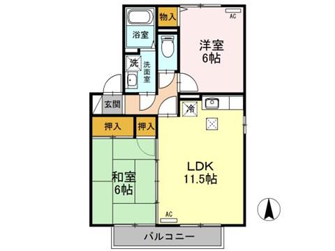 エスポワール大豆 B棟(2LDK/1階)の間取り写真