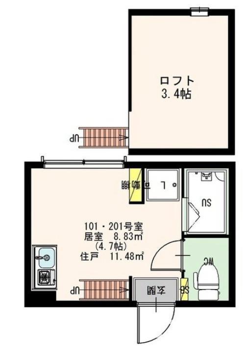 TIARE高円寺(ワンルーム/1階)の間取り写真