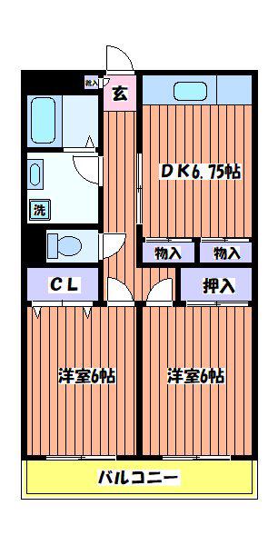 アムールオオカサ(2DK/1階)の間取り写真