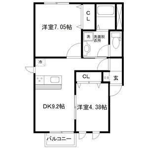 プリンシパル栗生(2DK/2階)の間取り写真