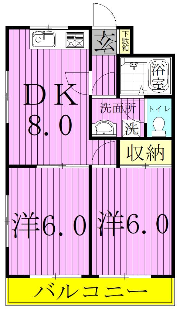 江藤マンション(2DK/6階)の間取り写真