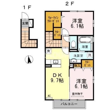 セジュールグレイス(2DK/2階)の間取り写真