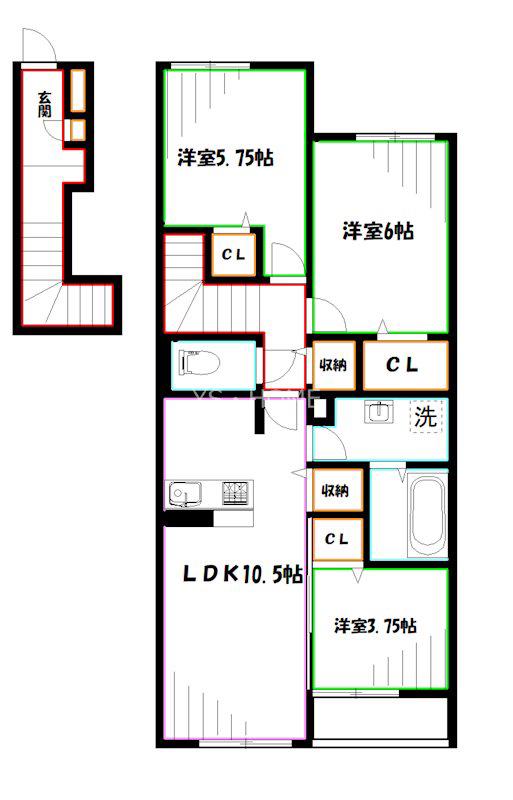 グランドステージI(3LDK/2階)の間取り写真