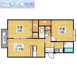 シュペルノーヴァB棟(2LDK/2階)の間取り写真
