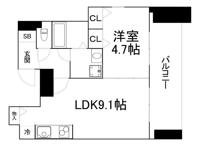 サムティ北浜大手通(1LDK/13階)の間取り写真