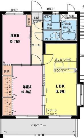ヴィラ プレポール(2LDK/2階)の間取り写真