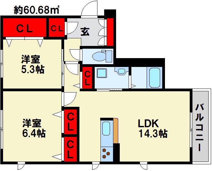 NADYA上富野(2LDK/1階)の間取り写真