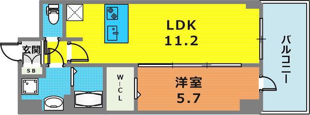 プレサンス神戸セレスティア(1LDK/14階)の間取り写真