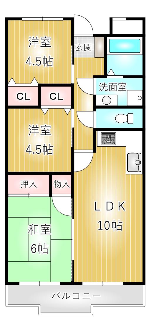 音に悩まされにくいRC造 メゾンドフジ(3LDK/3階)の間取り写真