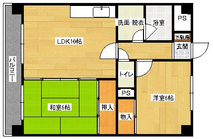グリーンヒルズ祇園(2LDK/4階)の間取り写真