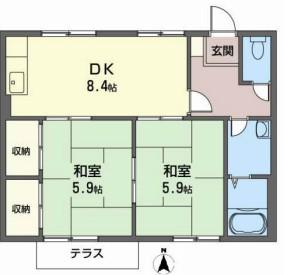コートヴィレッジII(2DK/1階)の間取り写真