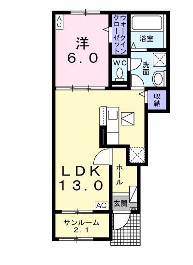ROSAGE(1LDK/1階)の間取り写真