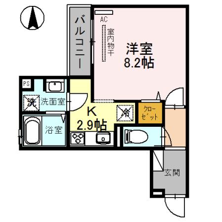 ソシュール(1K/1階)の間取り写真