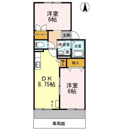 ハイカムール青山(2DK/1階)の間取り写真