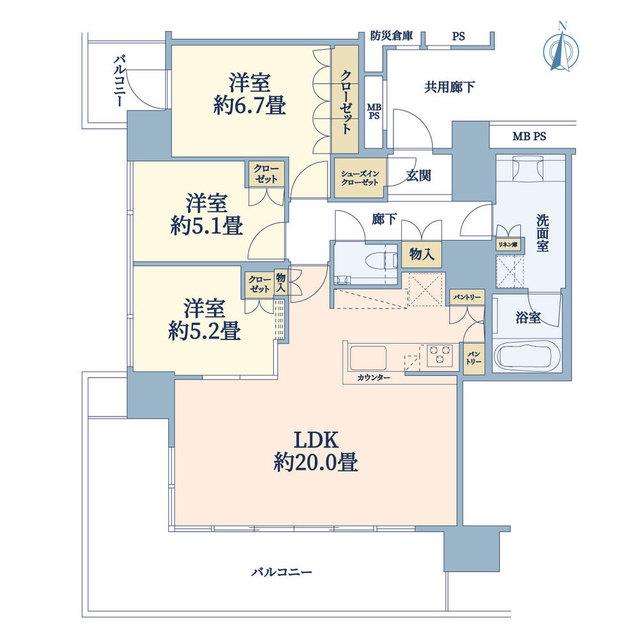 THE TOWER 湘南辻堂(3LDK/6階)の間取り写真