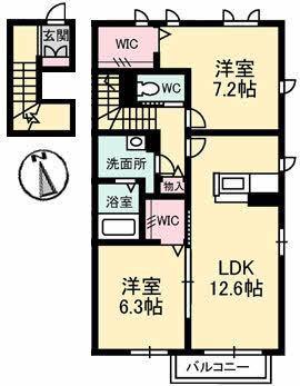 シャーメゾンAYA I番館(2LDK/2階)の間取り写真
