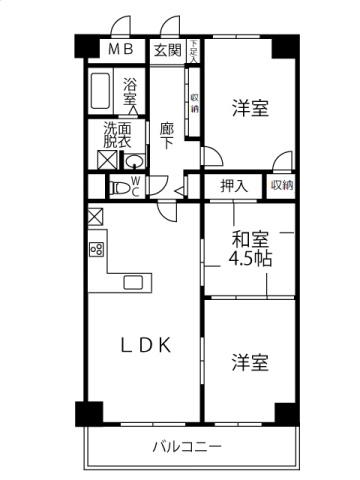 グリーンコート井口(3LDK/7階)の間取り写真