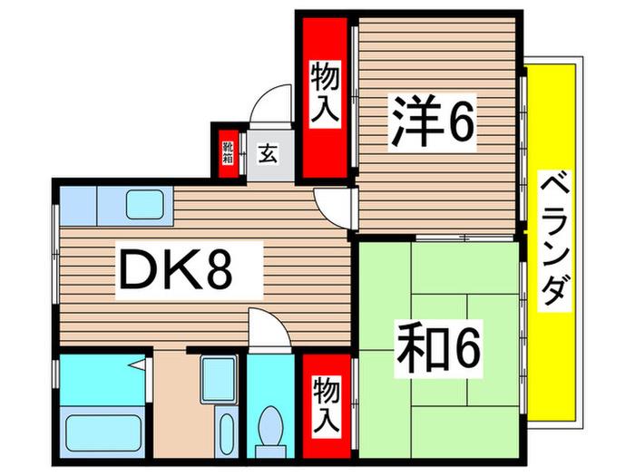 TレジデンスI(2DK/1階)の間取り写真
