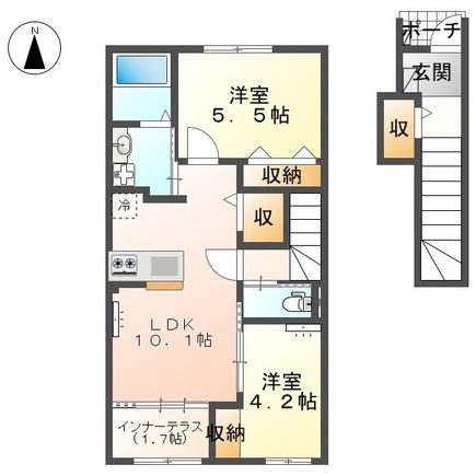サウス GARDEN II(2LDK/2階)の間取り写真