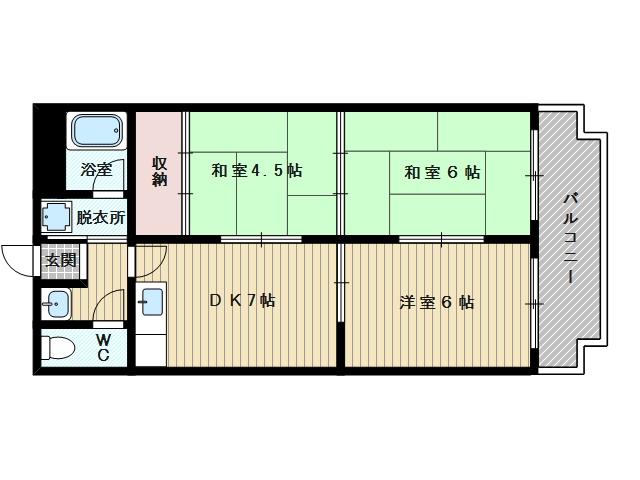 三番町マンション(3DK/1階)の間取り写真