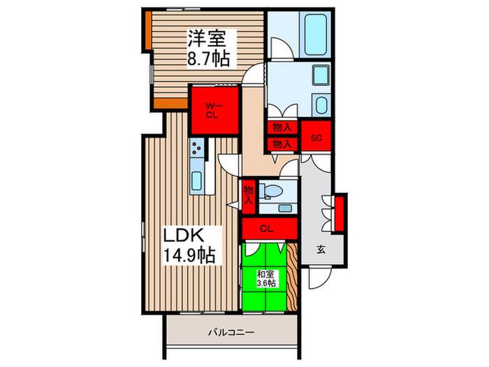 ウィズプラス浦和美園ウエストB棟(2LDK/3階)の間取り写真