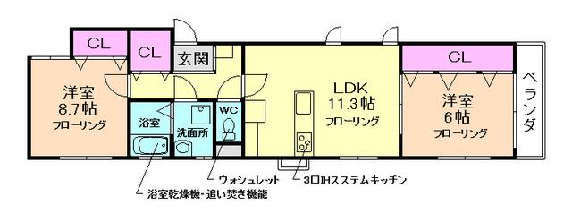 アルバ石橋(2LDK/3階)の間取り写真