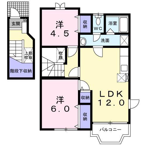 パティオソレアードKT A(2LDK/2階)の間取り写真