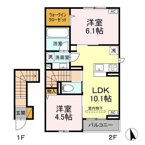 RAVE WEL田宮(2LDK/2階)の間取り写真