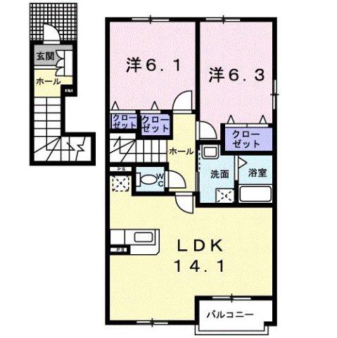 イルフィオーレB(2LDK/2階)の間取り写真