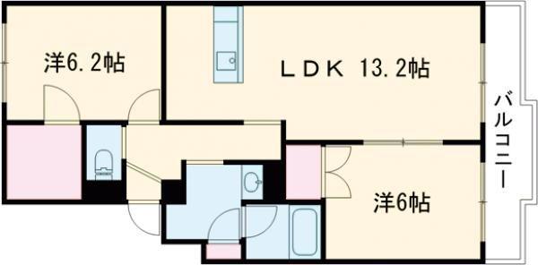 イーストフィールド(2LDK/1階)の間取り写真