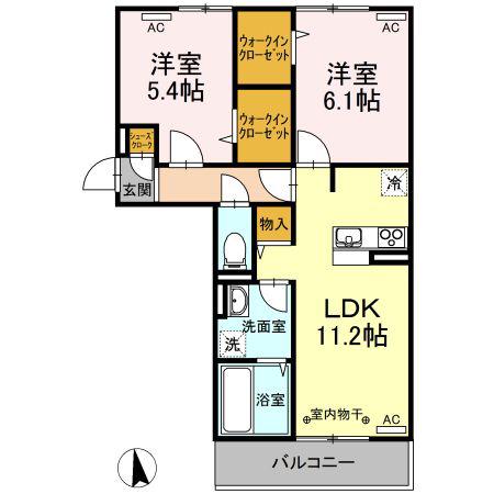 VILLAS 中屋式(2LDK/2階)の間取り写真