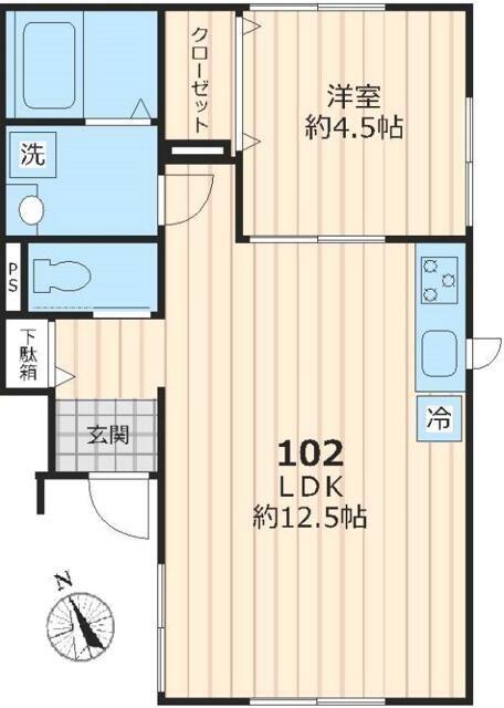 OMBRAGE B(1LDK/1階)の間取り写真