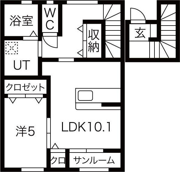 アクアコート D(1LDK/2階)の間取り写真