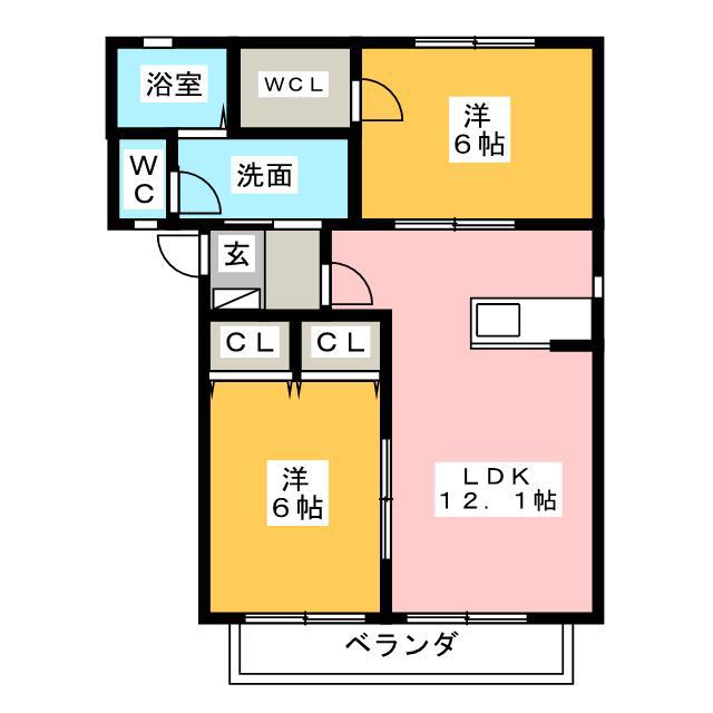 ガーデンヴィラA(2LDK/2階)の間取り写真