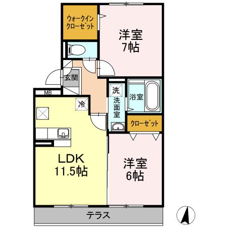 コアロード今宿B(2LDK/3階)の間取り写真
