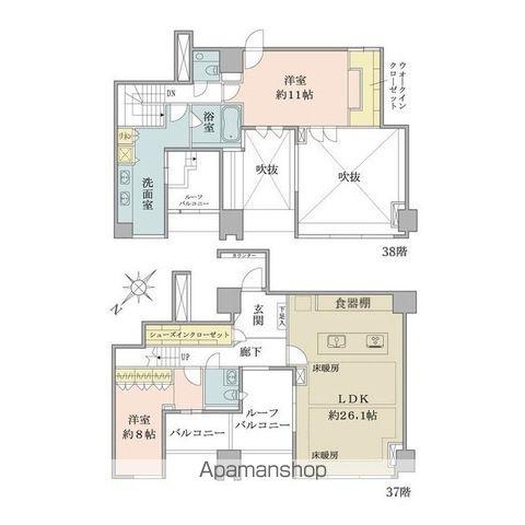 シティタワー麻布十番(2LDK/37階)の間取り写真