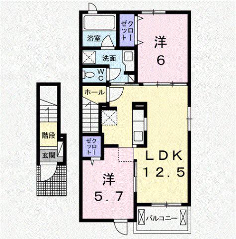 ポート レーゼ木太B(2LDK/2階)の間取り写真
