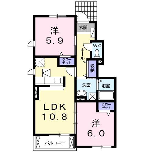 パストラルガーデンB(2LDK/1階)の間取り写真