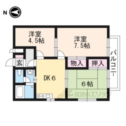 レジデンス楠葉(3DK/1階)の間取り写真