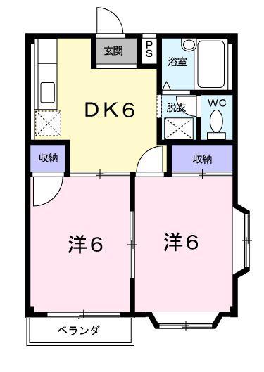グリーンハイツ雅A(2DK/2階)の間取り写真