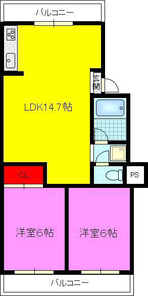 コンフィー鴻池新田駅前(2LDK/1階)の間取り写真