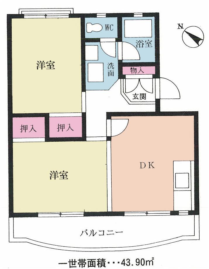 パークピアつくばII(2DK/1階)の間取り写真